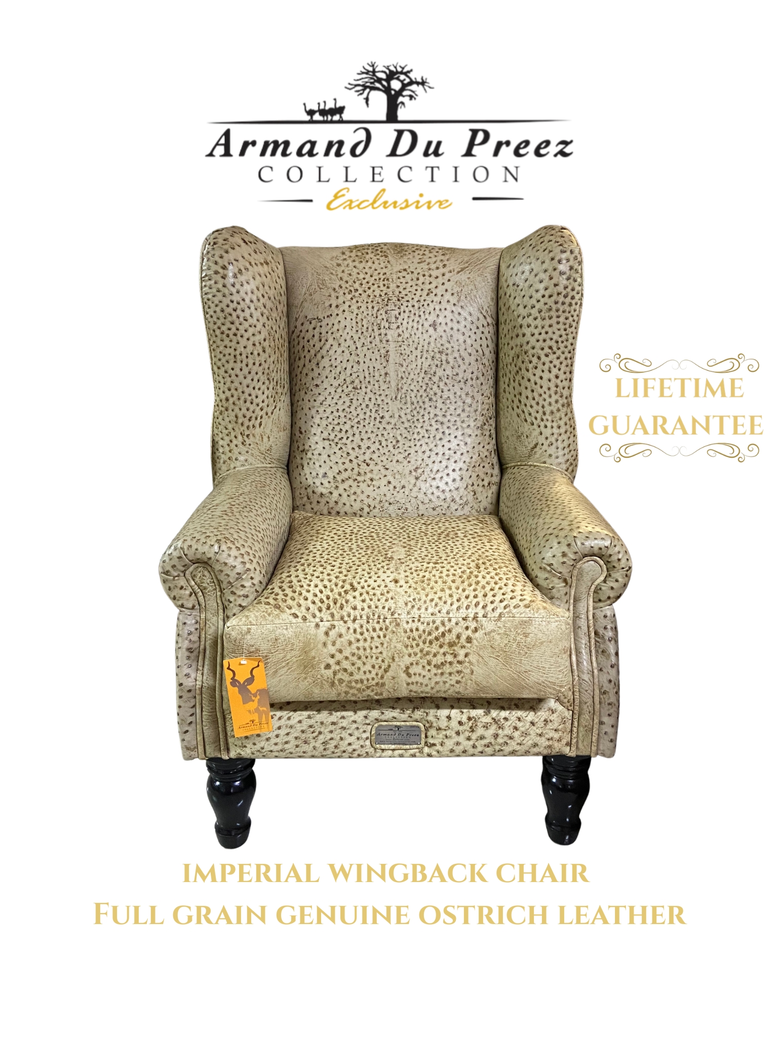 Armand du Preez-Ostrich Wingback Chair-Cream